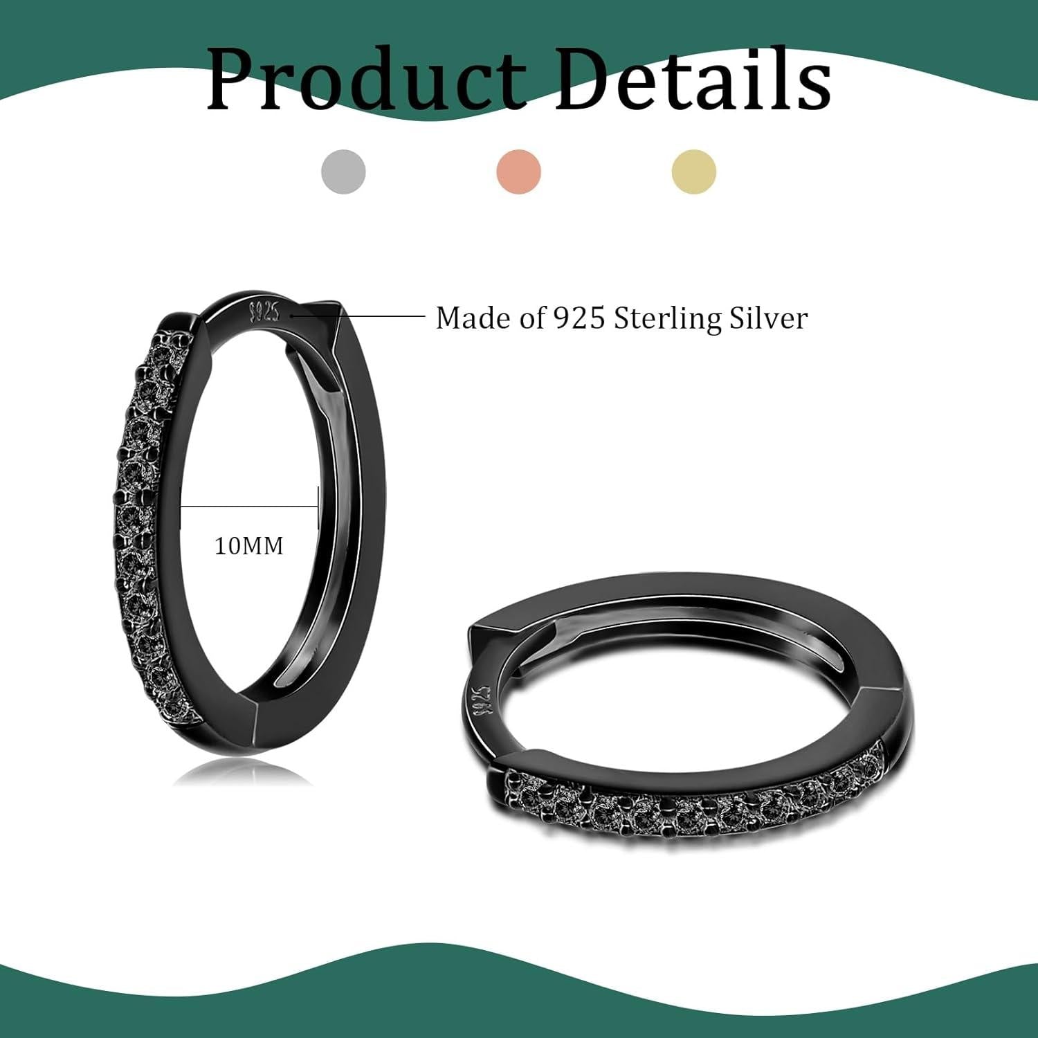 Creolen Silber 925 Set 3 Paar 8/10/12mm Gold Schwarz