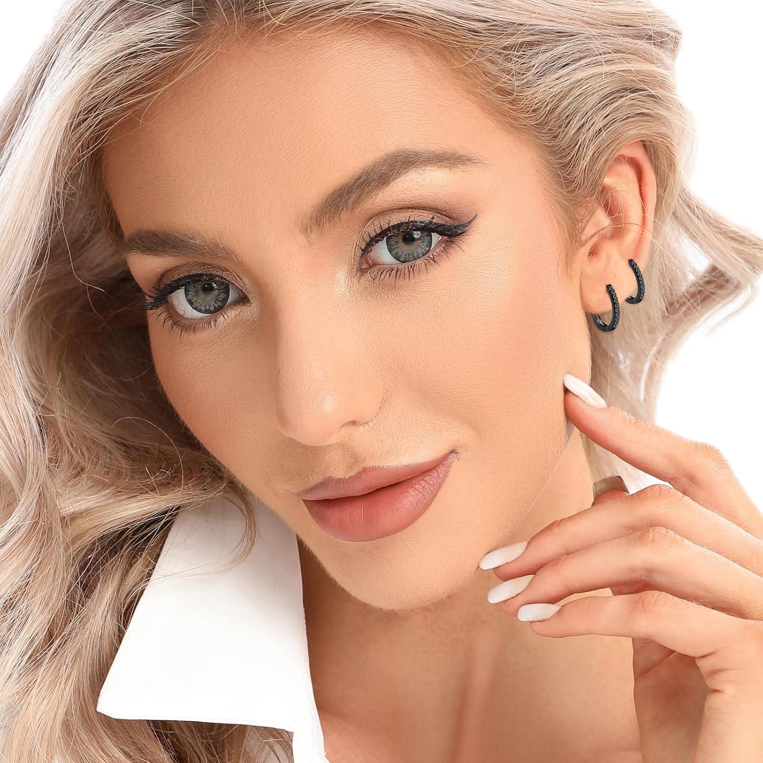 Silber 925 Creolen Set Damen Herren Mädchen 8/10/12mm Gold Ohrschmuck Zirkonia