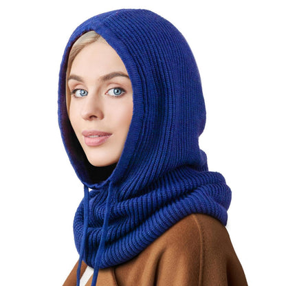 Strickmütze Damen Balaclava mit Kordelzug, blau