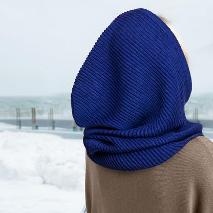 Strickmütze Damen Balaclava mit Kordelzug, blau