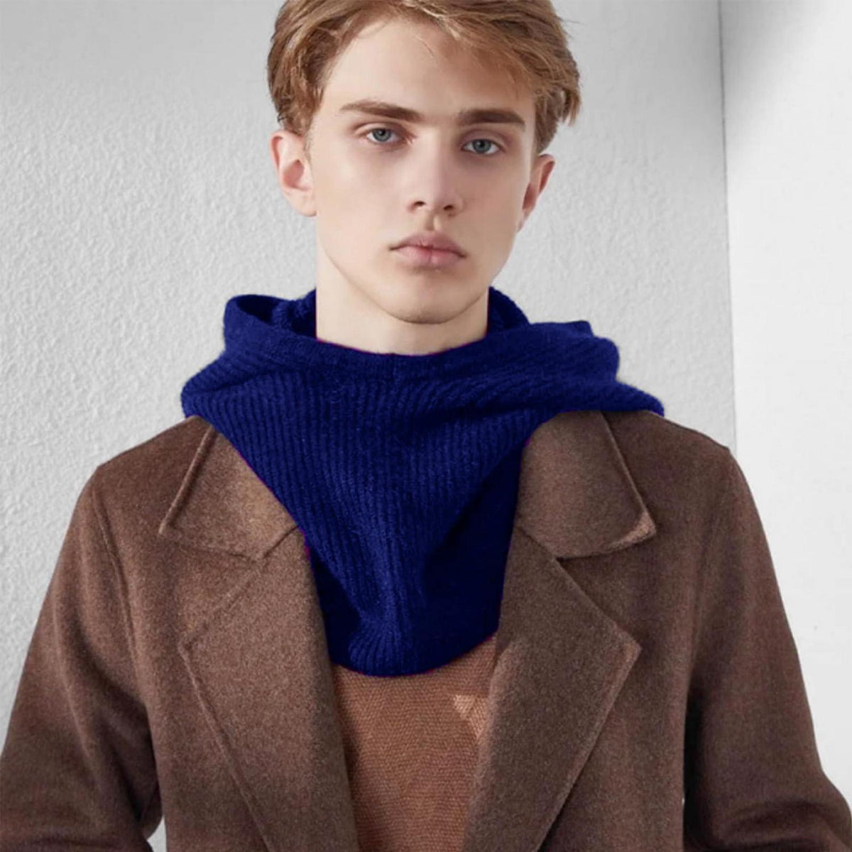 Strickmütze Damen Balaclava mit Kordelzug, blau