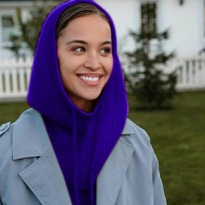 Strickmütze Damen Balaclava mit Kordelzug, blau