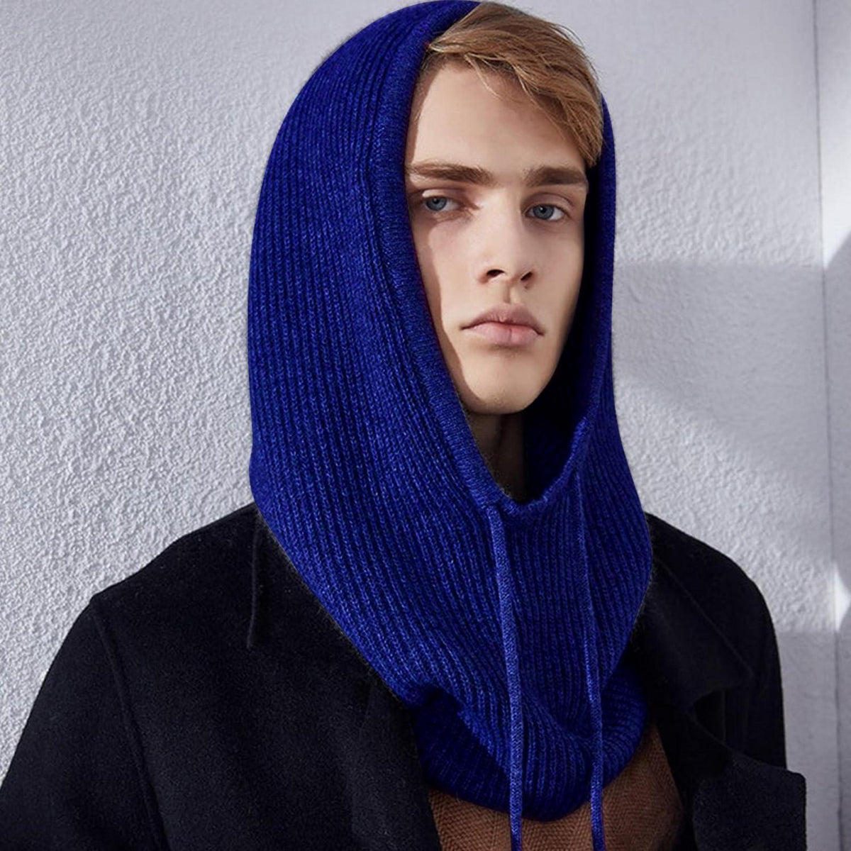 Strickmütze Damen Balaclava mit Kordelzug, blau