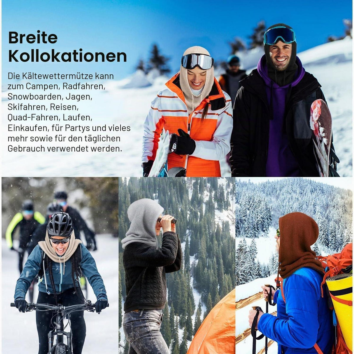 Strickmütze Damen Balaclava mit Kordelzug, blau
