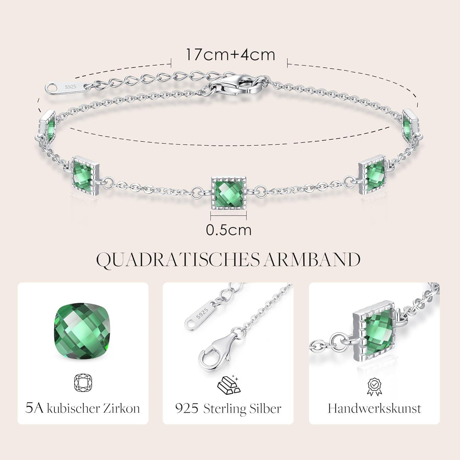 Geburtsstein Armband Silber 925 Zirkonia Verstellbar Damen Gerschenk