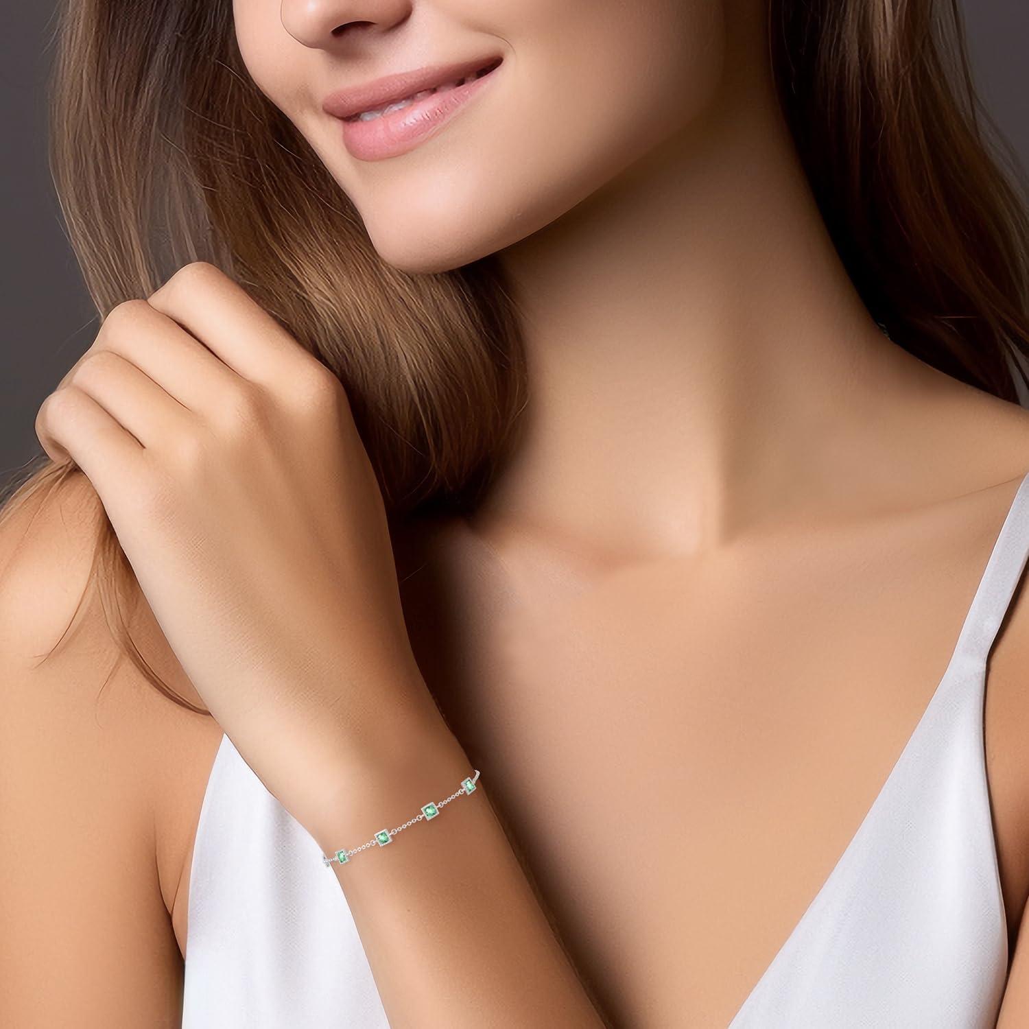 CDE Armband Damen Silber 925 mit Geburtssteinen & Zirkonia - Verstellbare Armkette für Frauen