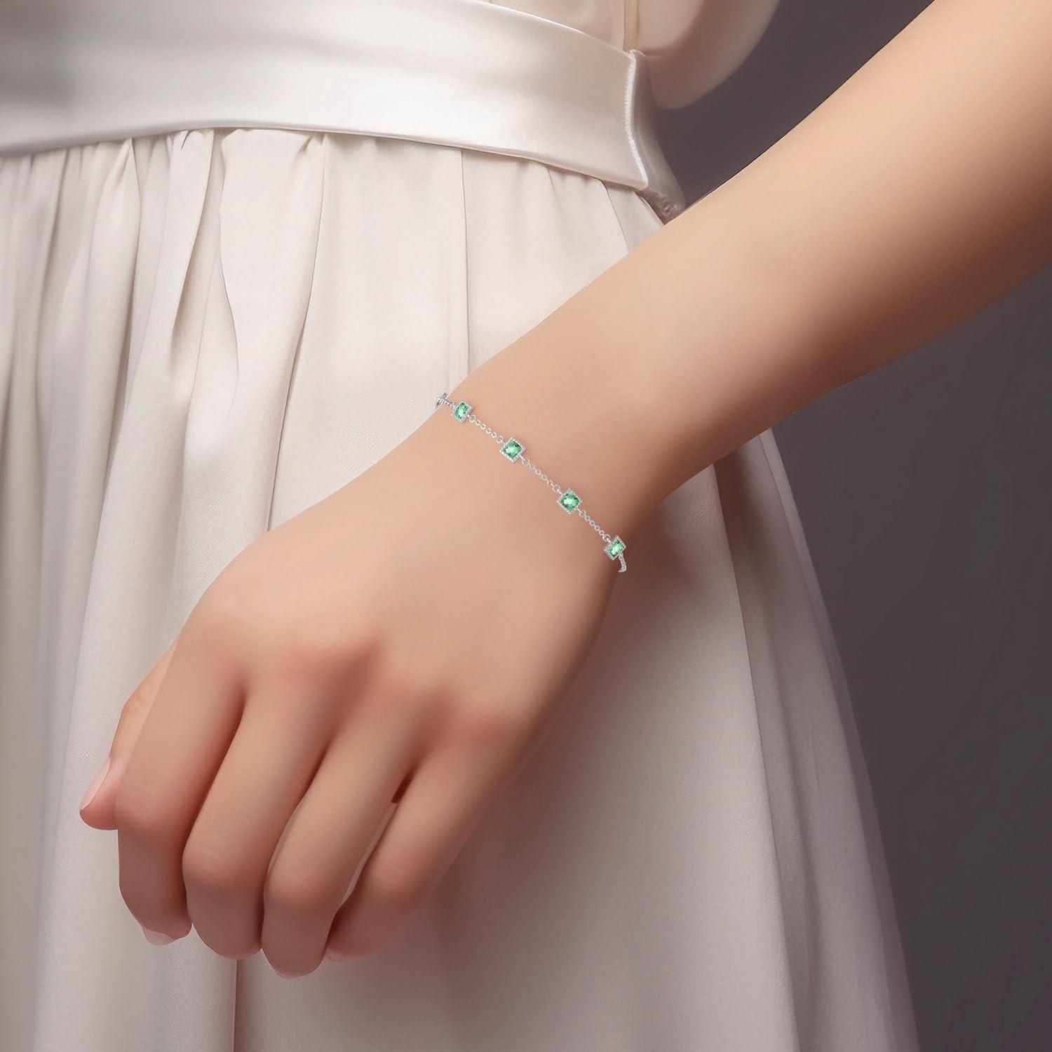 Armband Damen Silber 925 mit Geburtssteinen Zirkonia - Verstellbarer