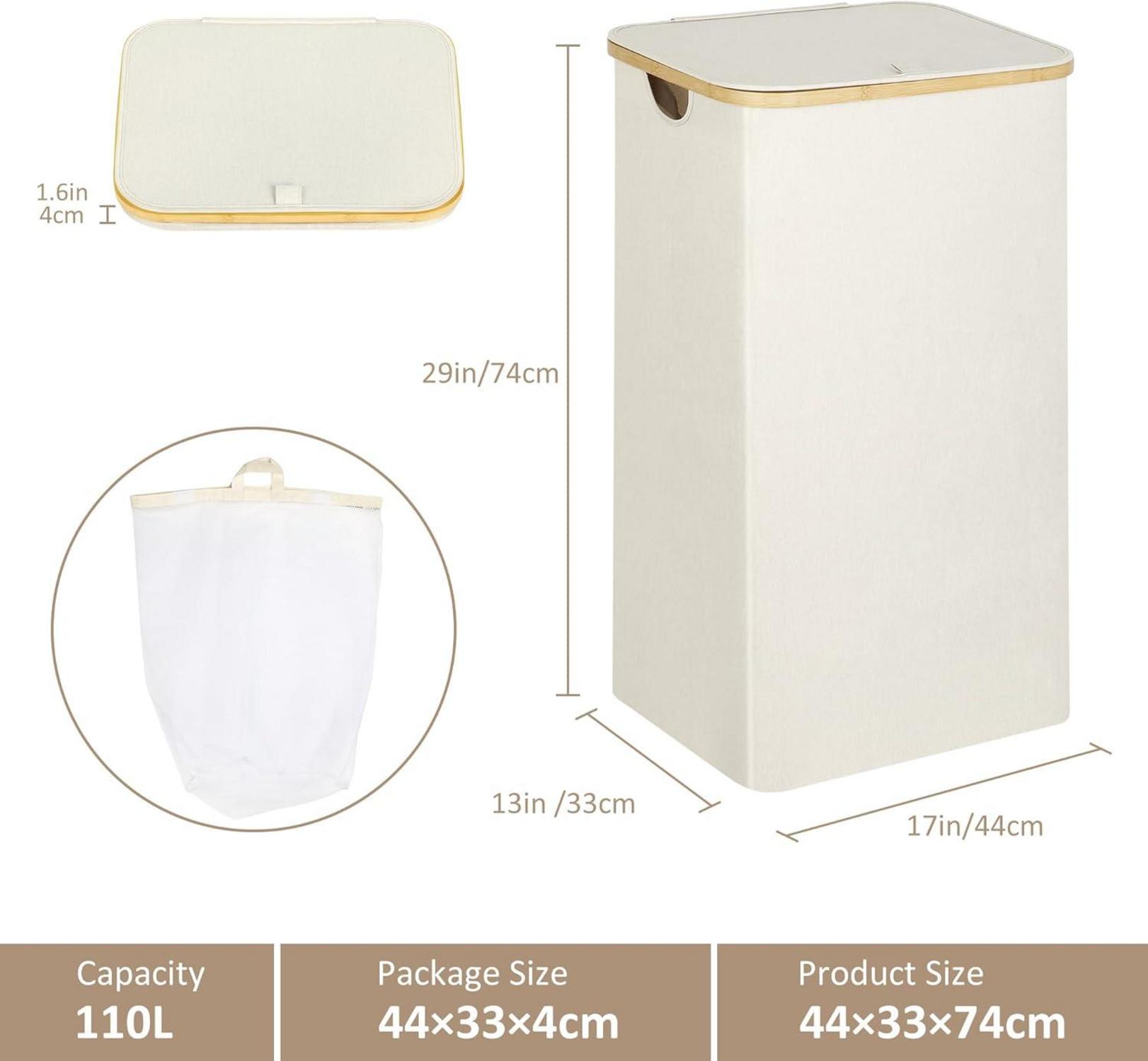 Wäschekorb mit Deckel 110L - Herausnehmbarer Innentasche - Beige