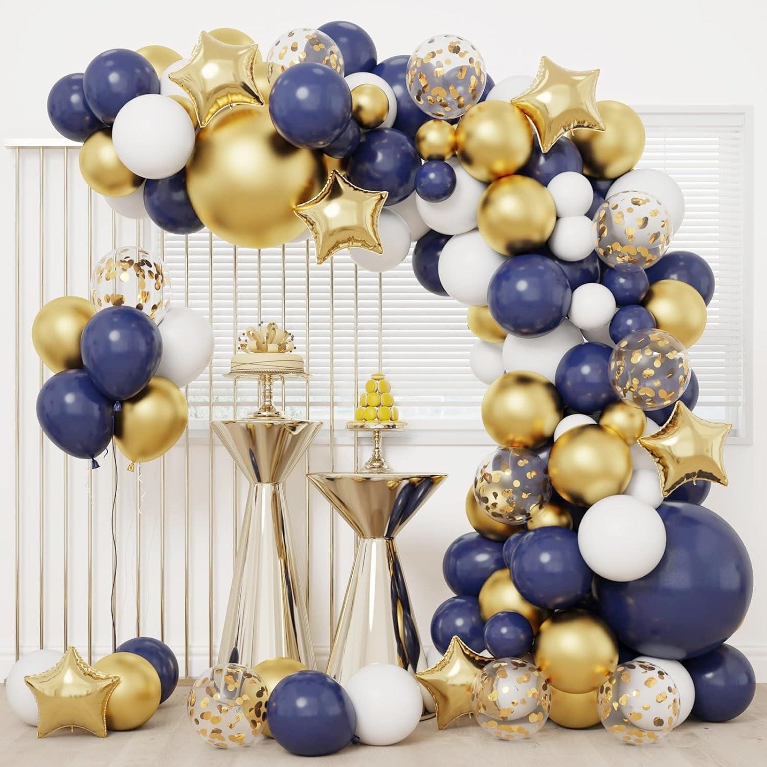 Luftballon Girlande Blau Gold Weiß Konfetti Ballon Set 128tk