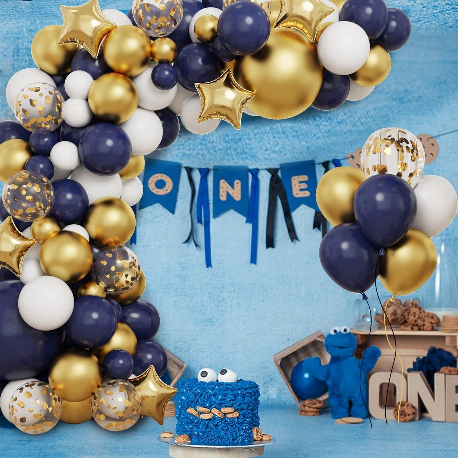 Luftballon Girlande Blau Gold Weiß Metallic Konfetti