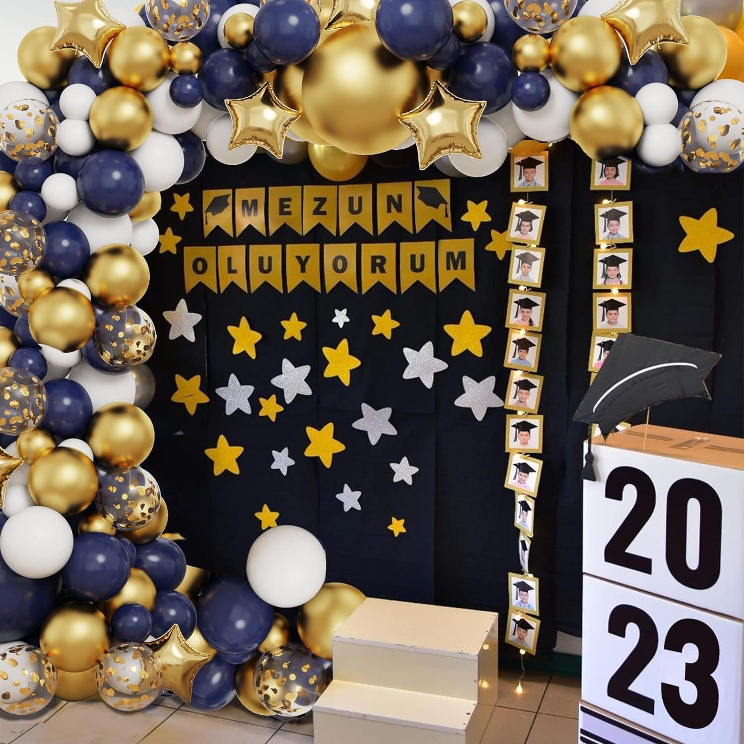 Luftballon Girlande Blau Gold Weiß Konfetti Ballon Set 128tk