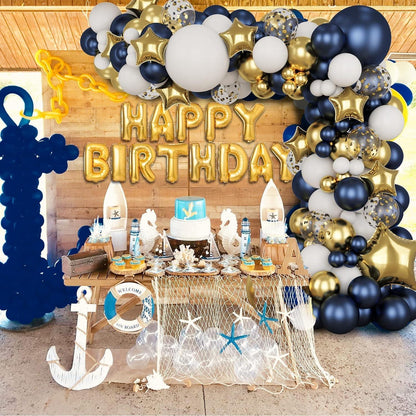 Marineblau Gold Konfetti Ballon Girlande 128tlg Party Deko