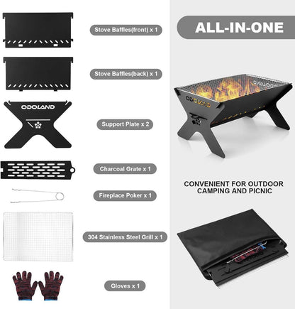 Camping-Feuerstelle und Grill mit Tragetasche, tragbare