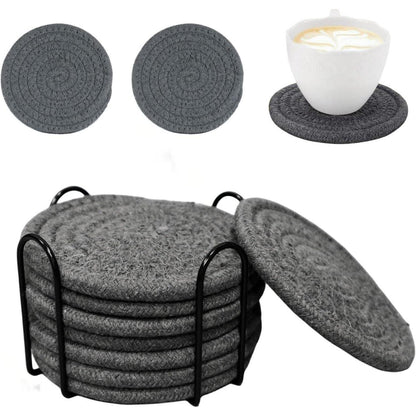 8er Set Baumwoll-Untersetzer mit Halter, Grau