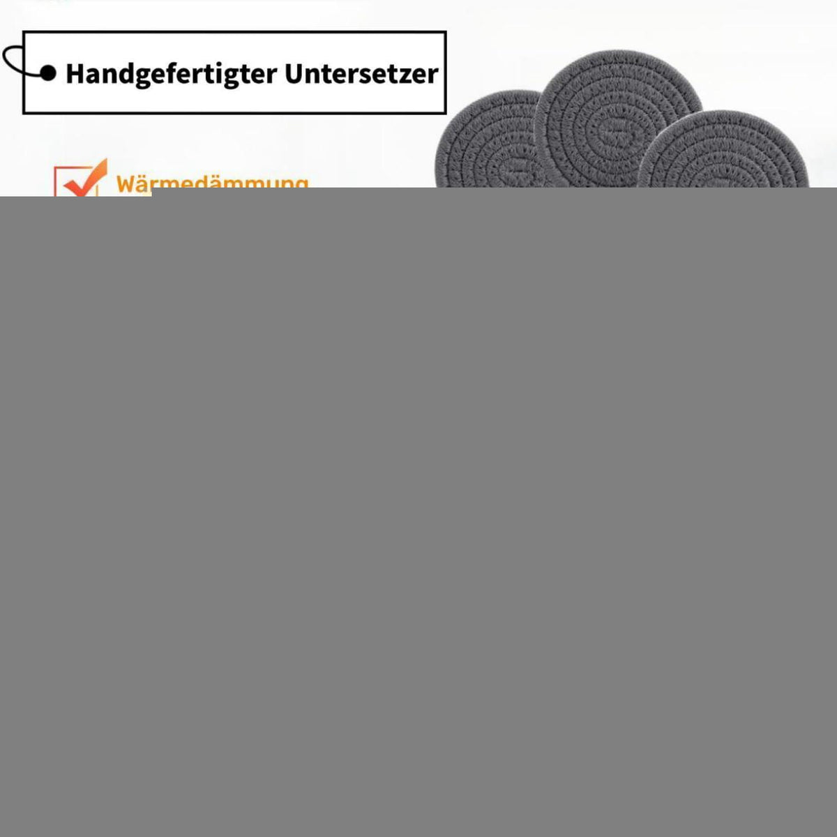 8er Set Baumwoll-Untersetzer mit Halter, Grau