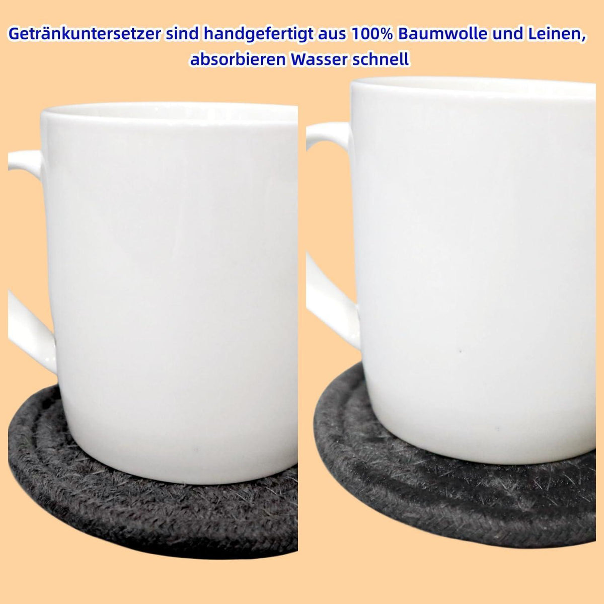 8er Set Baumwoll-Untersetzer mit Halter, Grau