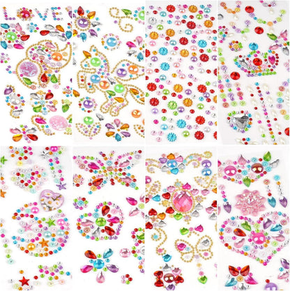 Glitzersteine Selbstklebend 8 Blätter Strasssteine Acryl Bunt Sticker