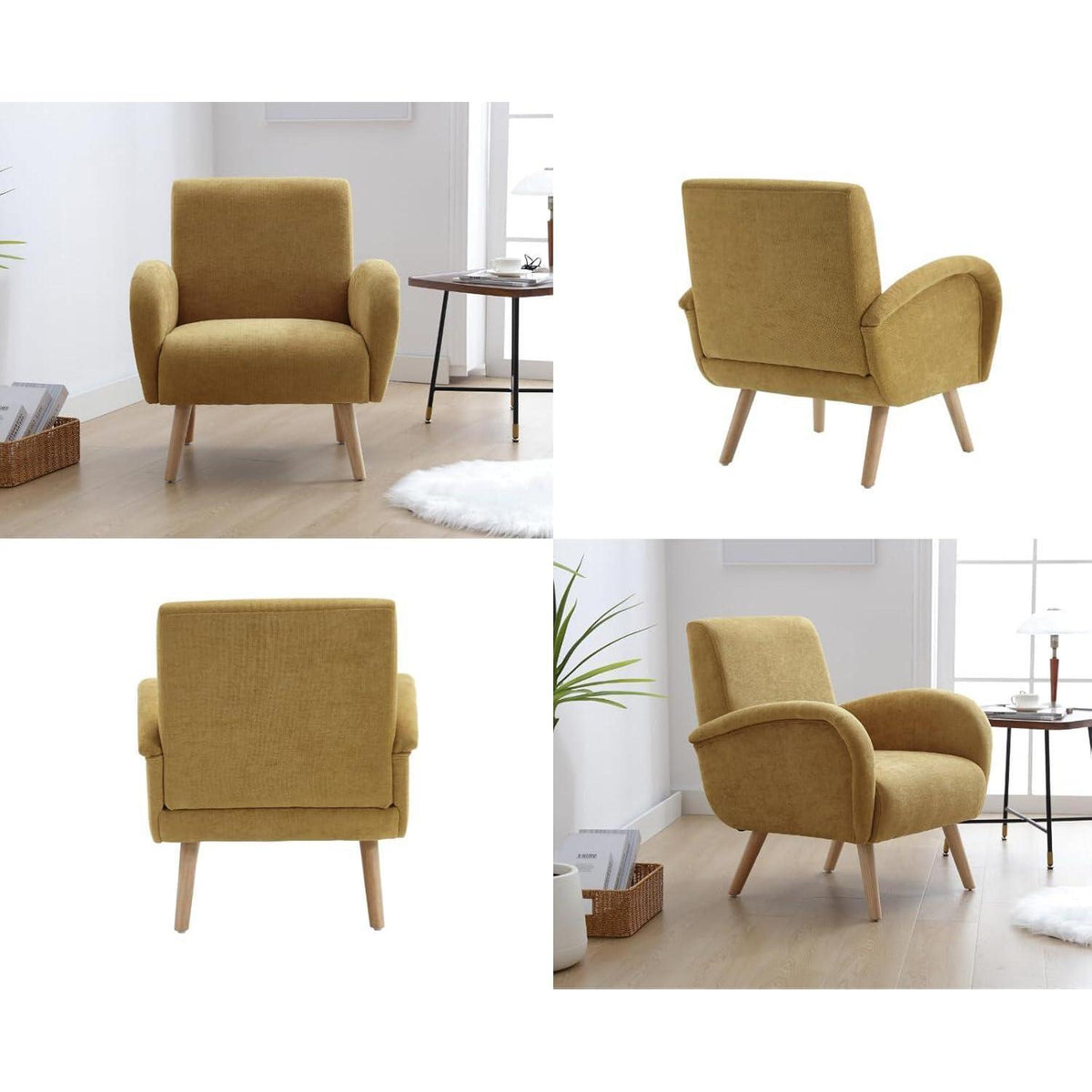 Chenille Loungesessel Gelb – Bequemer Ohrensessel für Wohnzimmer