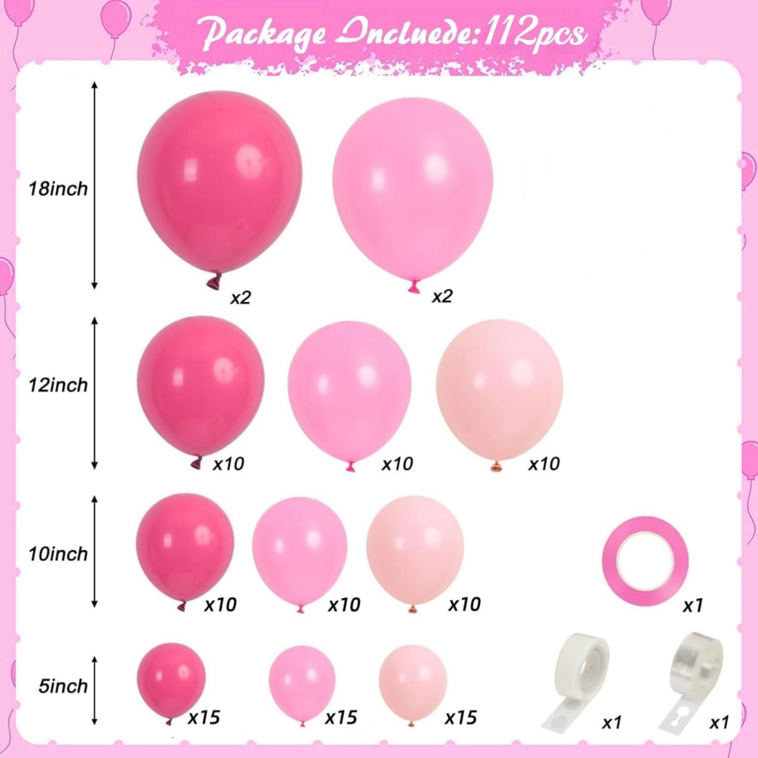 Rosa Luftballon Girlande Set, 112 Stück Ballons für Mädchen, Frauen, Geburtstag, Hochzeit