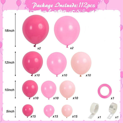 Rosa Luftballon Girlande Set, 112 Stück Ballons für Mädchen, Frauen, Geburtstag, Hochzeit