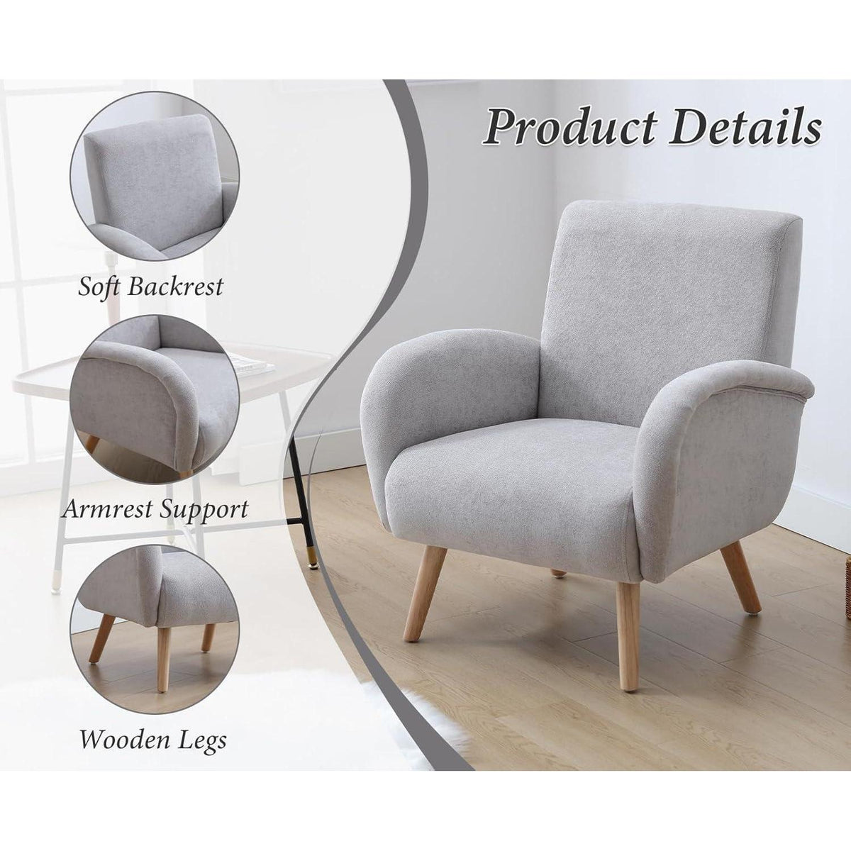 Chenille Loungesessel Grau – Bequemer Ohrensessel für Wohnzimmer