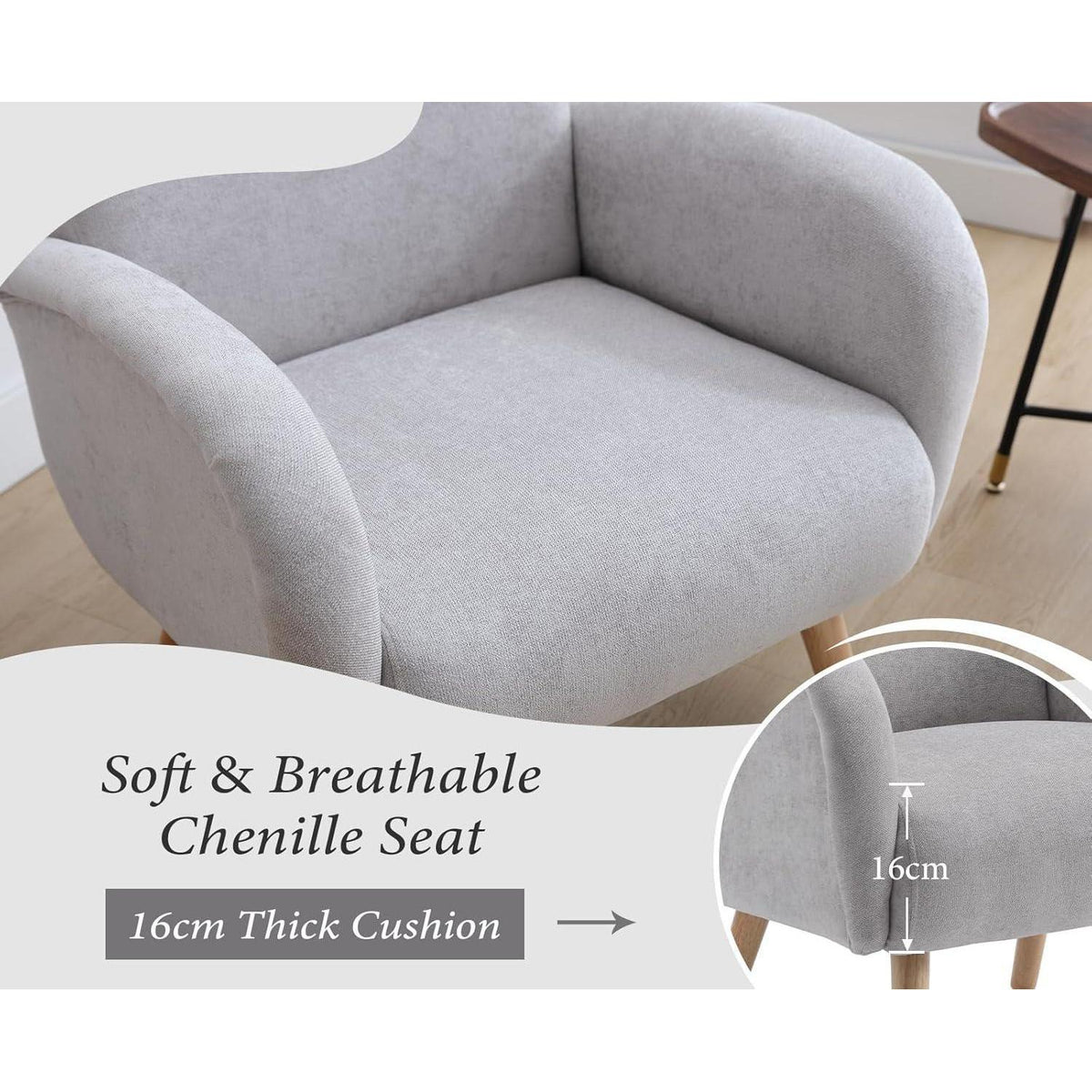Chenille Loungesessel Grau – Bequemer Ohrensessel für Wohnzimmer