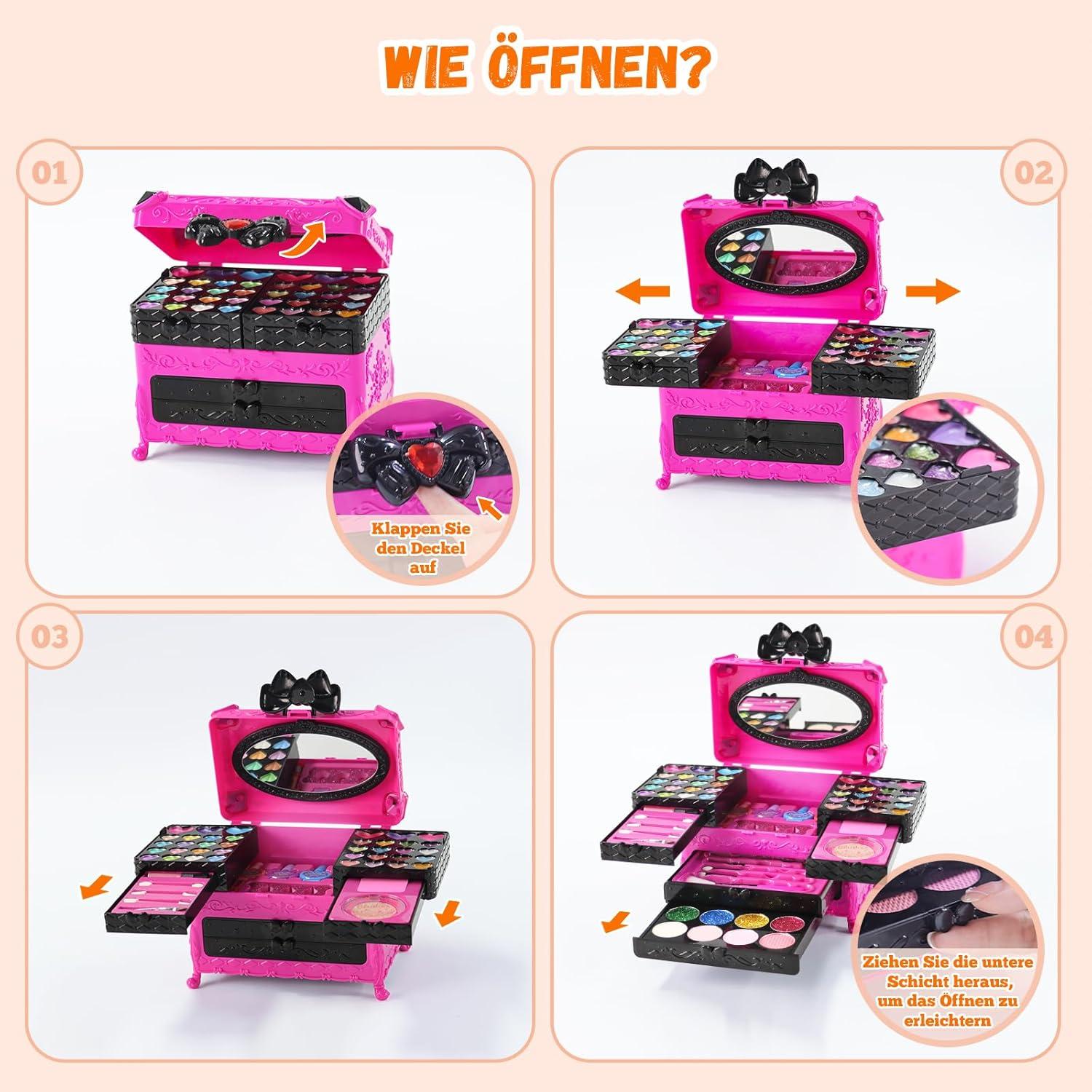 Kinderschminke Set Mädchen 66-tlg Schminkkoffer Make Up Spielzeug 3-12 Jahre
