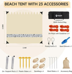 Strand Sonnenzelt UPF50+ UV Schutz Lycra 2,4m x 2m, 3 Personen