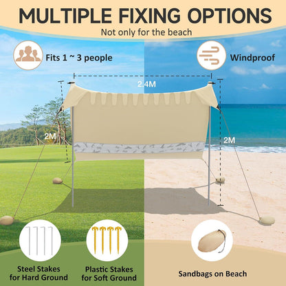 VILLEY Sonnenzelt 2m x 2,4m UPF50+ Lycra Strandzelt für 3 Personen Strand
