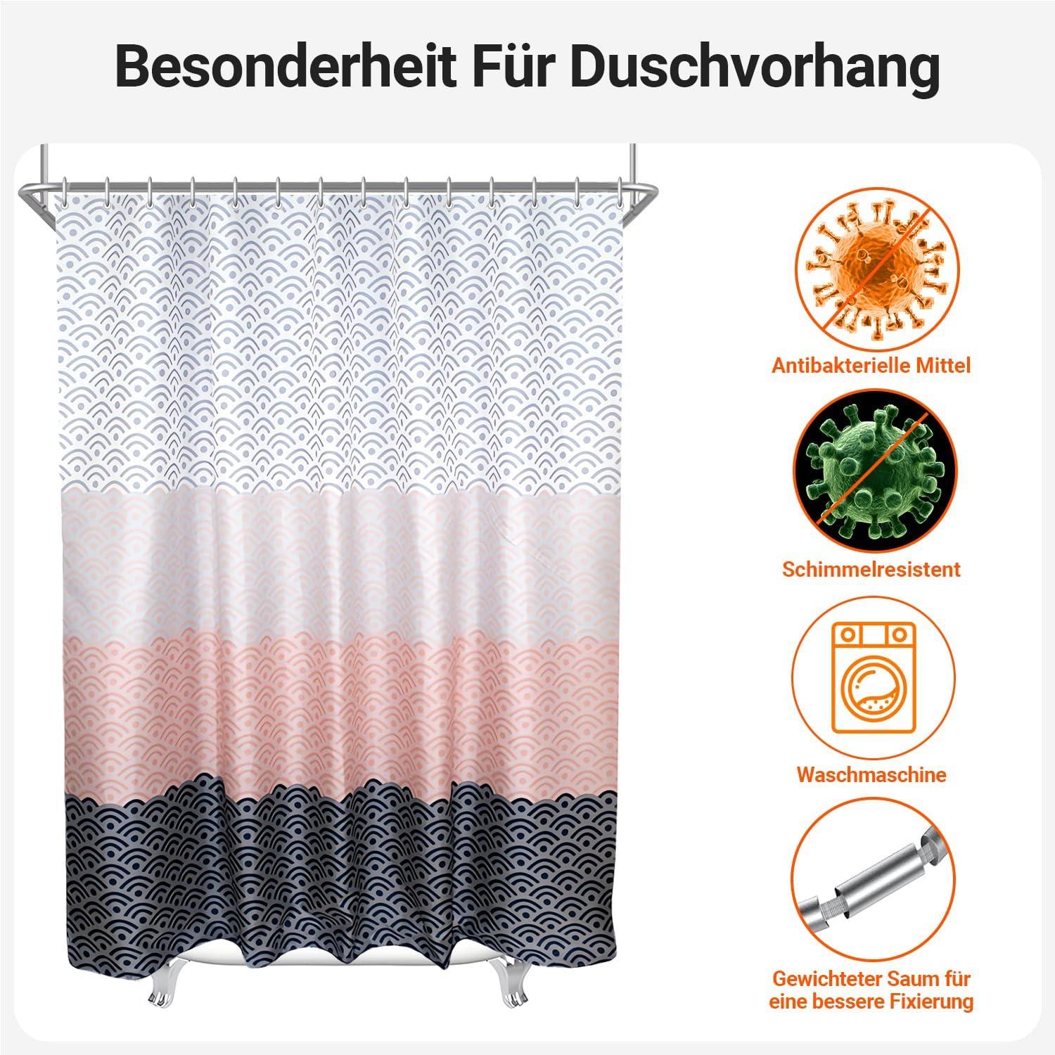 Duschvorhang 120x200cm Blume Antischimmel Wasserdicht Textil Stoff Ösen 8 Ringe