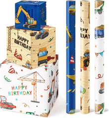 Bau-Geschenkpapier für Jungen Baustelle LKW Traktor 3 Rollen