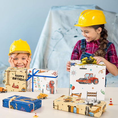Bagger Geschenkpapier 3 Rollen Jungen Geburtstags Baustelle Auto