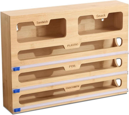 Frischhaltefolienbox 5in1 Holz Folienspender Cutter Aufbewahrungshilfe