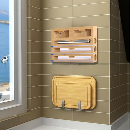 5in1 Holz Folienspender Frischhaltefolie Cutter