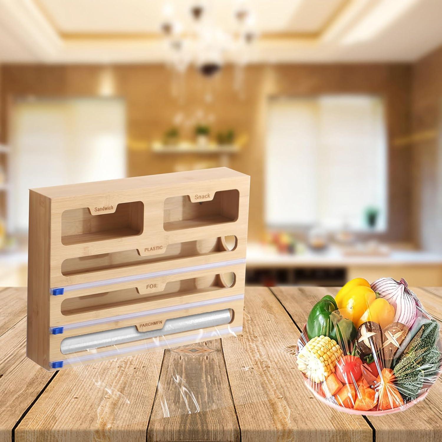 Folienspender Holzbox 5in1 mit Cutter Frischhaltefolie Abroller