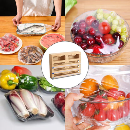 5in1 Folienspender Holzspeicherbox Frischhaltefolie Cutter