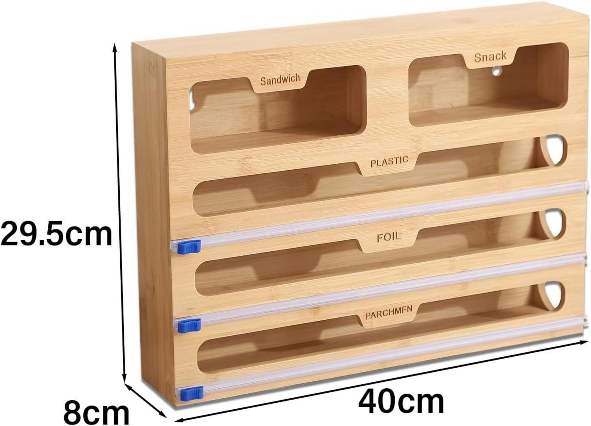 Folienspender Holzbox 5in1 mit Cutter Frischhaltefolie Abroller