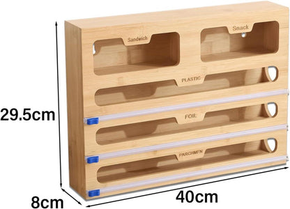 Folienspender Holzbox 5in1 mit Cutter Frischhaltefolie Abroller
