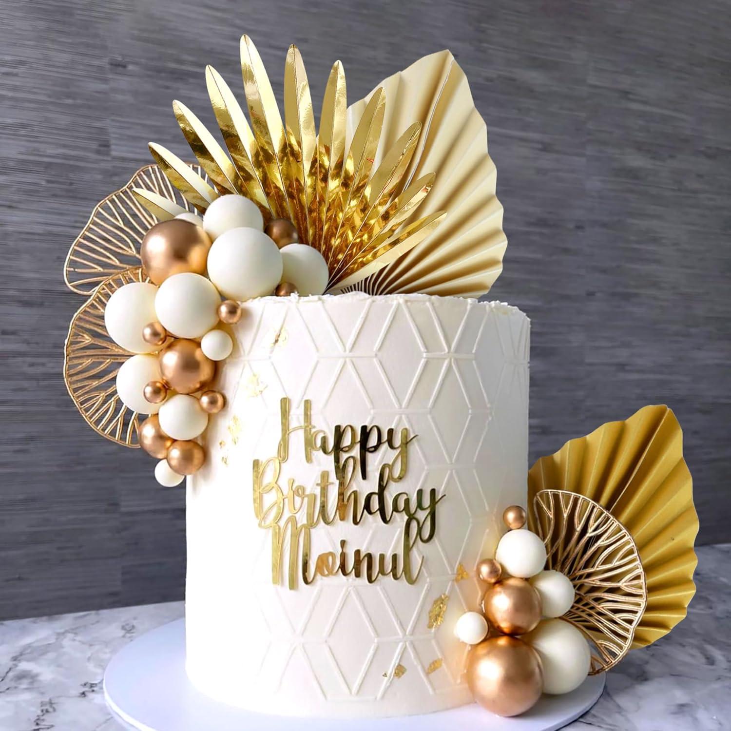 Goldene Palmblätter und Kugeln Cake Topper Set
