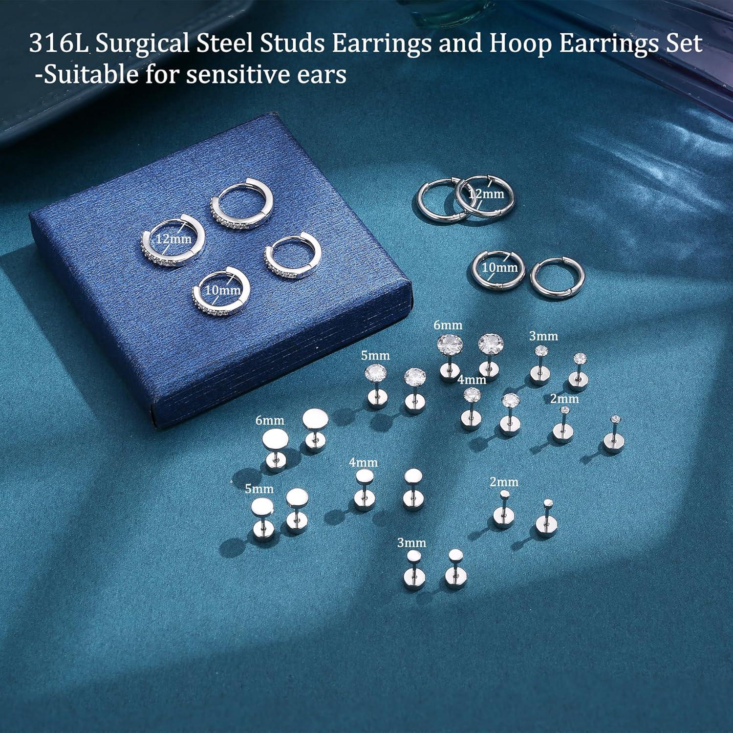Kleine Ohrstecker Chirurgenstahl Set Opal Zirkonia Silber Mädchen Piercings