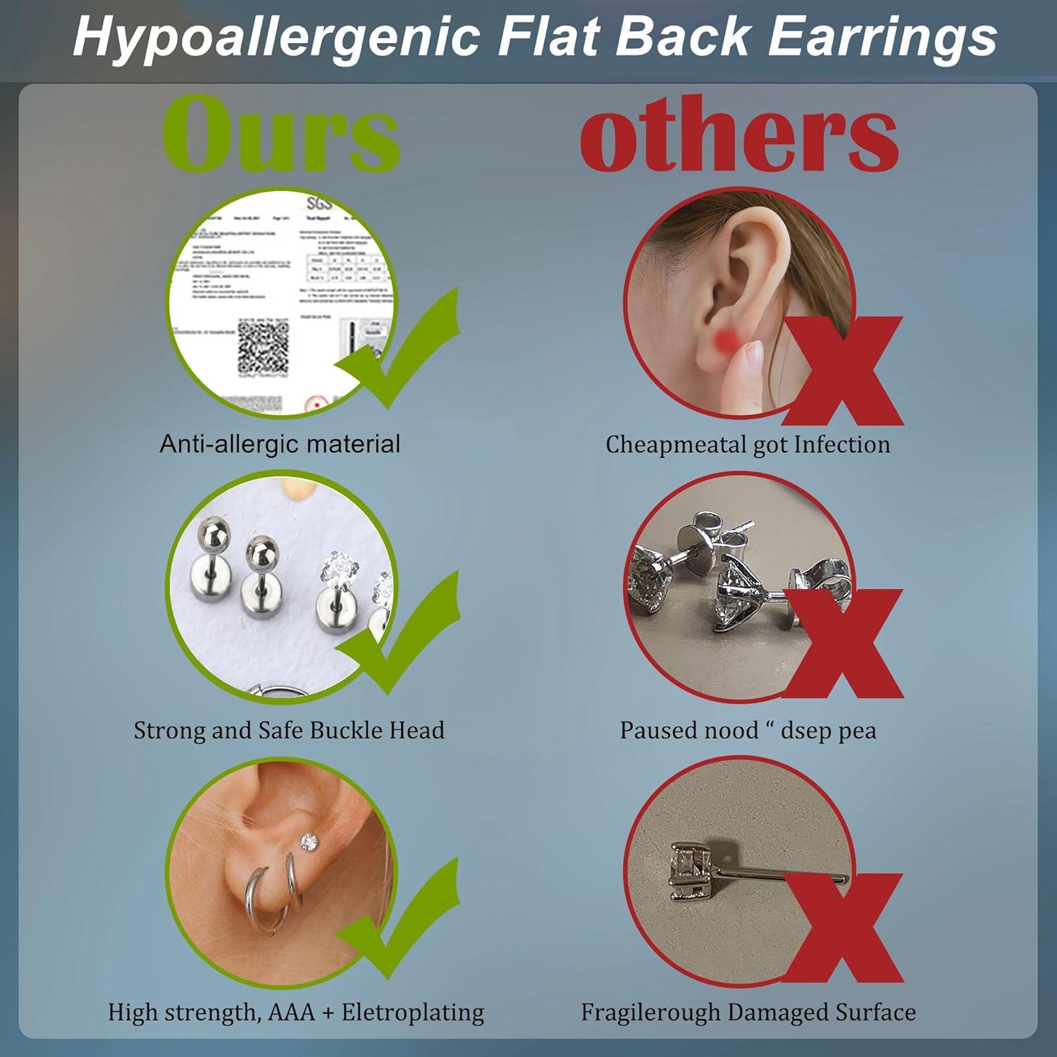 Kleine Ohrstecker Set Chirurgenstahl Silber Opal Cubic Zirkonia Hypoallergen