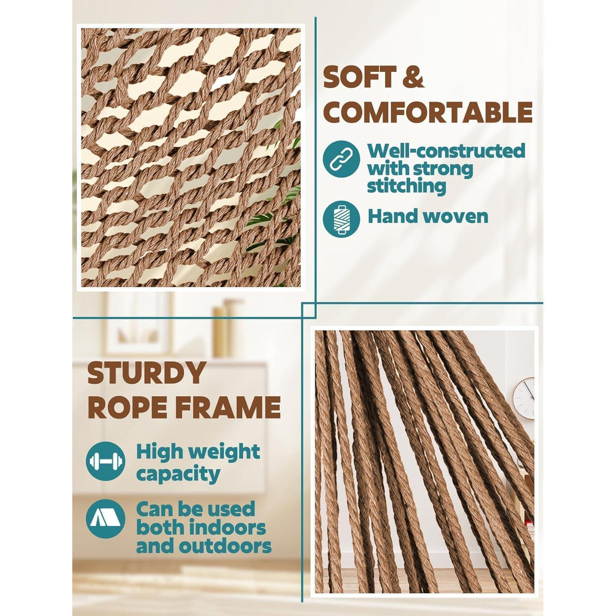 Handgewebter Hängesessel Baumwolle – 240x80cm Braun