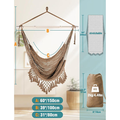 Handgewebter Hängesessel Baumwolle – 240x80cm Braun