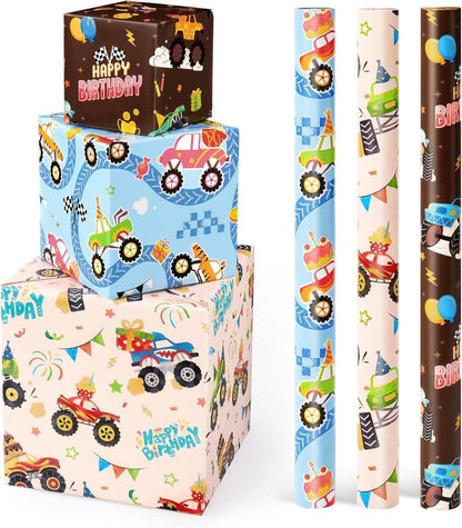 Monster Truck Geschenkpapier Set 3 Rollen 43x305cm Racing Geburtstag