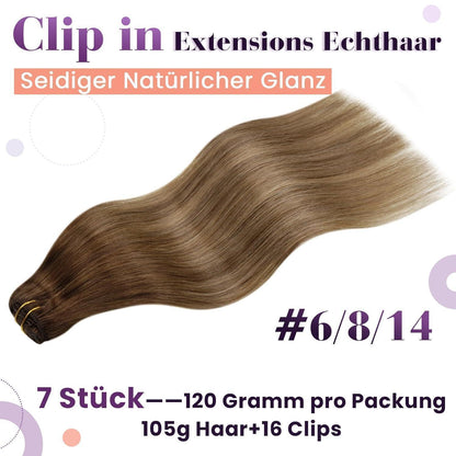 Clip-in Echthaar Extensions Aschiges Hellbraun 55cm