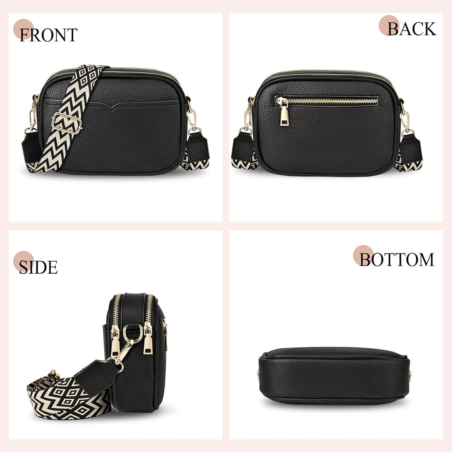 TEUEN Damen-Umhängetasche, Kleine Crossbody Bag Schwarz PU