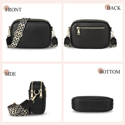 TEUEN Damen-Umhängetasche, Kleine Crossbody Bag Schwarz PU