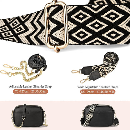 TEUEN Damen-Umhängetasche PU Leder Crossbody Bag mit Schultergurt Handytasche Handtaschen Schwarz Stil A