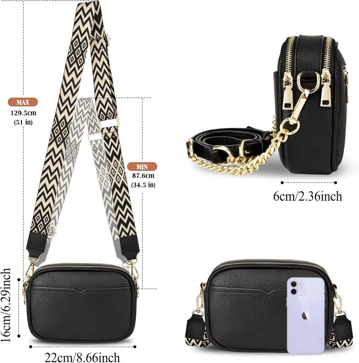TEUEN Damen-Umhängetasche Crossbody Bag PU Leder Schultertasche Schwarz