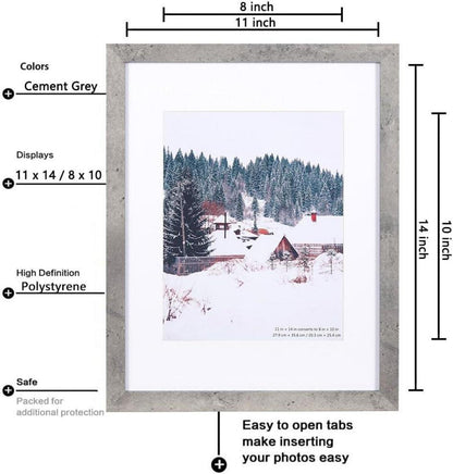 Holz-Bilderrahmen 35,6x27,9cm Zementgrau 2er Set Passepartout 20,3x25,4cm